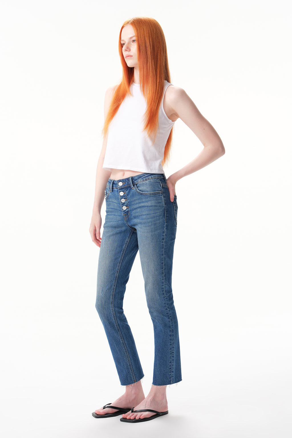 ONESO Mid Rise Button Fly Straight Jeans
