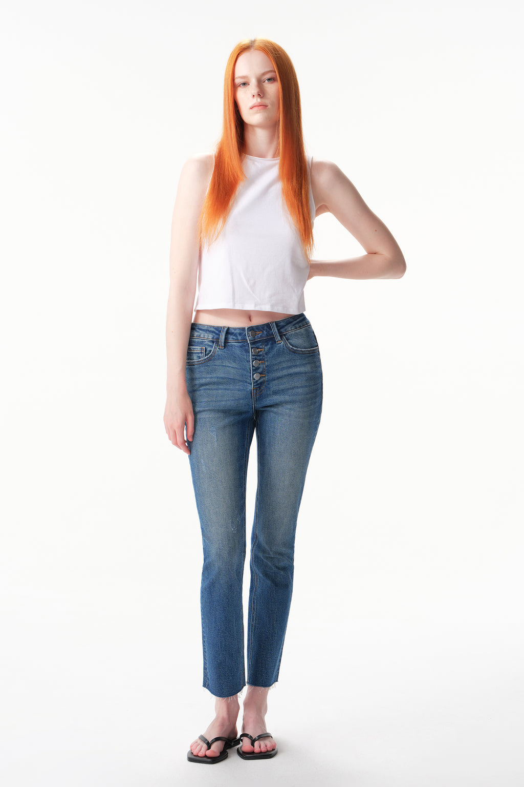 ONESO Mid Rise Button Fly Straight Jeans