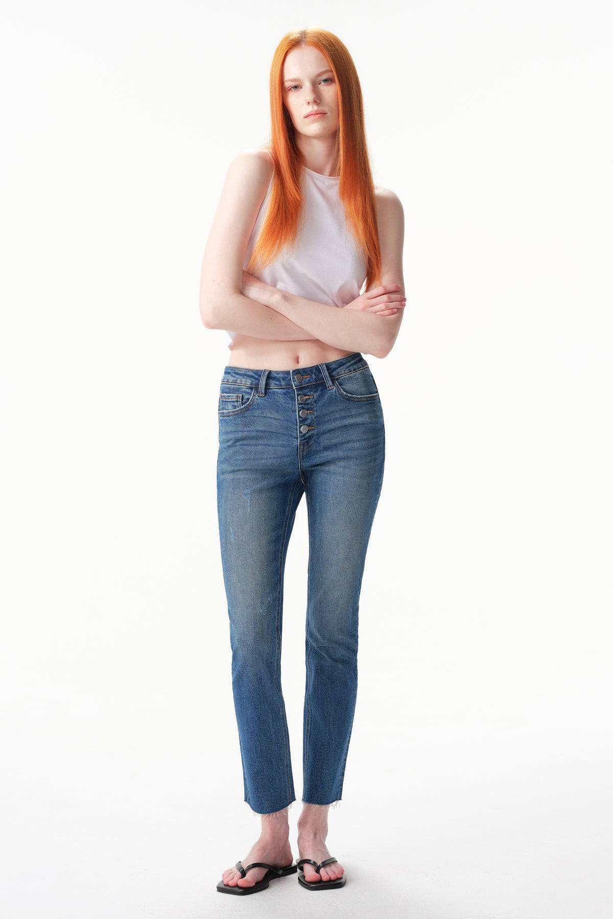 ONESO Mid Rise Button Fly Straight Jeans