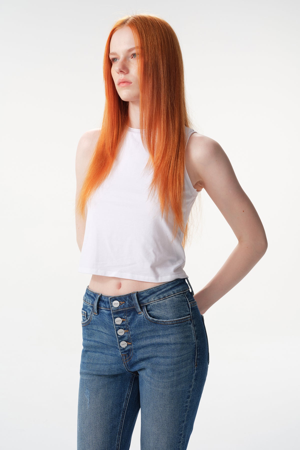 ONESO Mid Rise Button Fly Straight Jeans