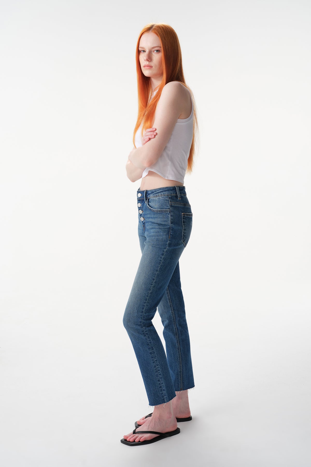 ONESO Mid Rise Button Fly Straight Jeans