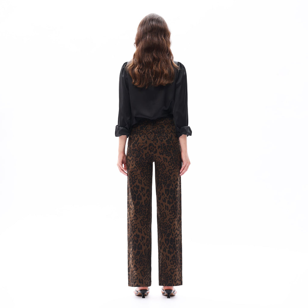 Leopard Print High Rise Straight Jeans