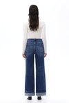 HIGH RISE ROLLED HEM WIDE LEG DENIM JEANS OSW8015 MEDIUM BLUE