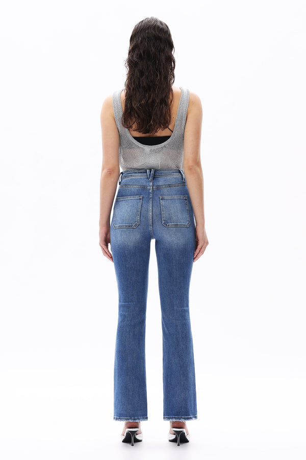 HIGH RISE BOOTCUT JEANS BUTTUM FLY WITH PATCH POCKET DENIM OSF1140