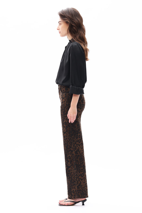 HIGH RISE RELAXED STRAIGHT LEOPARD PRINT PANTS OST5028 COFFEE