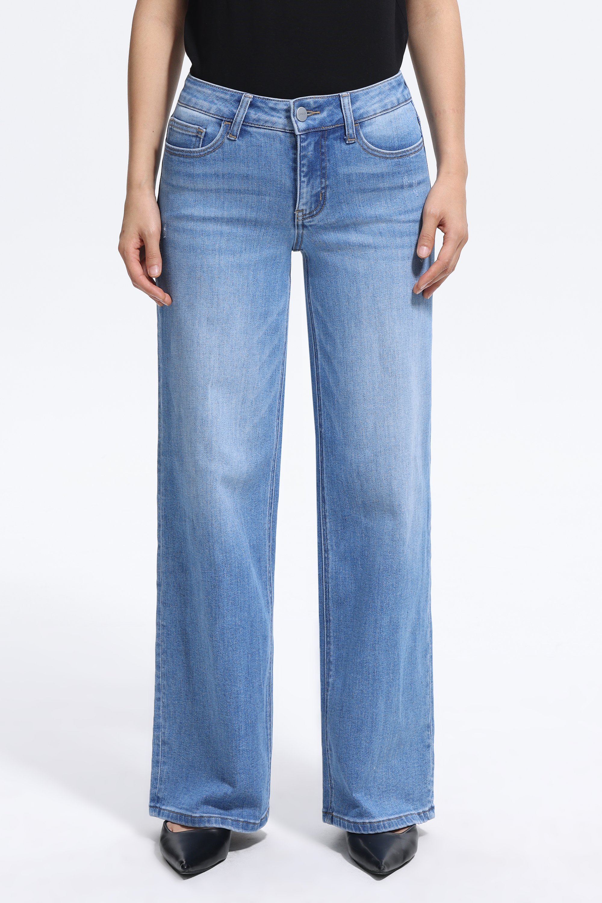 Vintage-Inspired Mid Rise Wide Leg Jeans