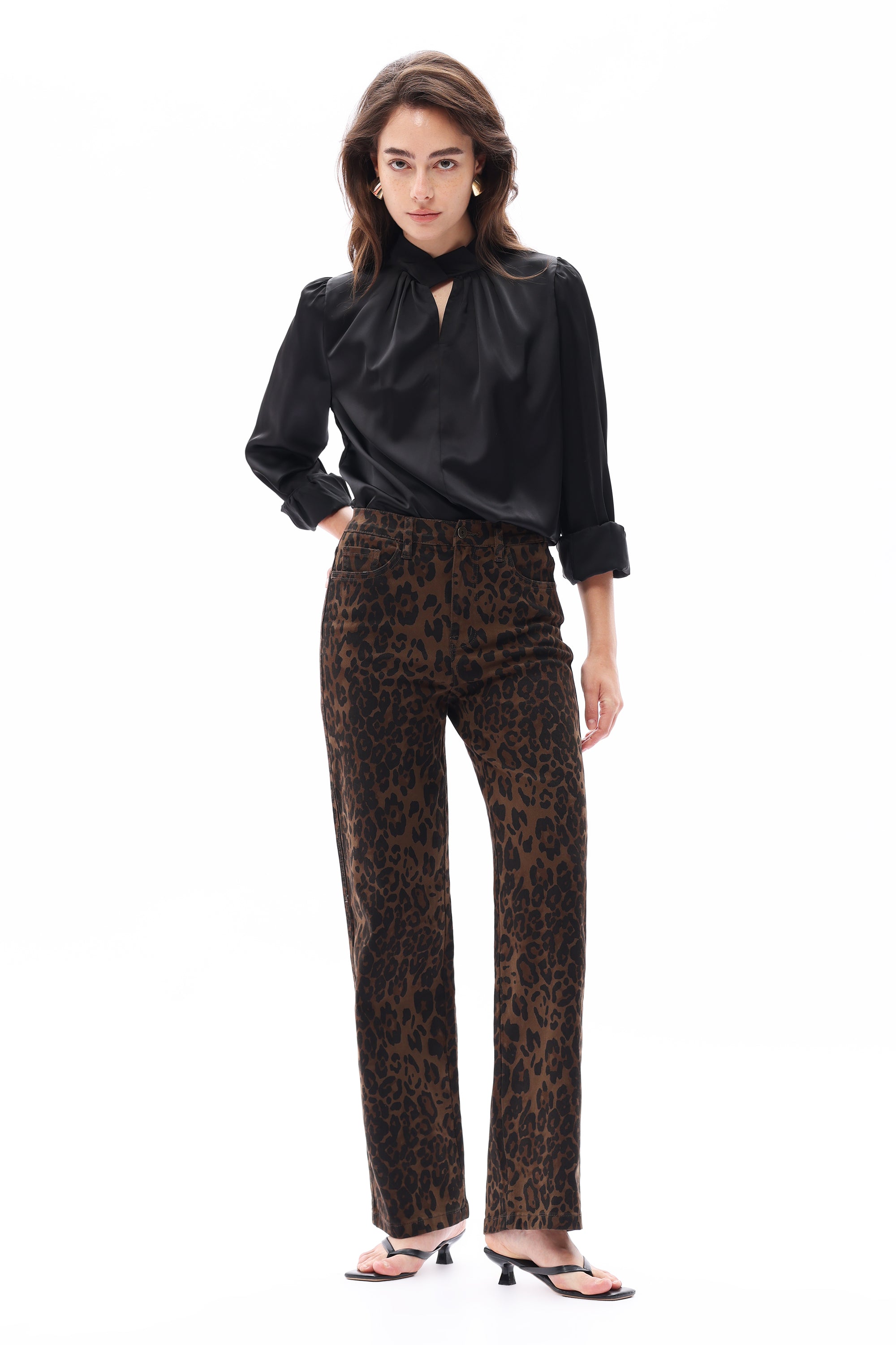 Leopard Print High Rise Straight Jeans