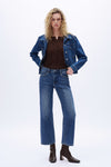 HIGH RISE RHINESTONE WIDE LEG JEANS OSWM8008 DEEP BLUE