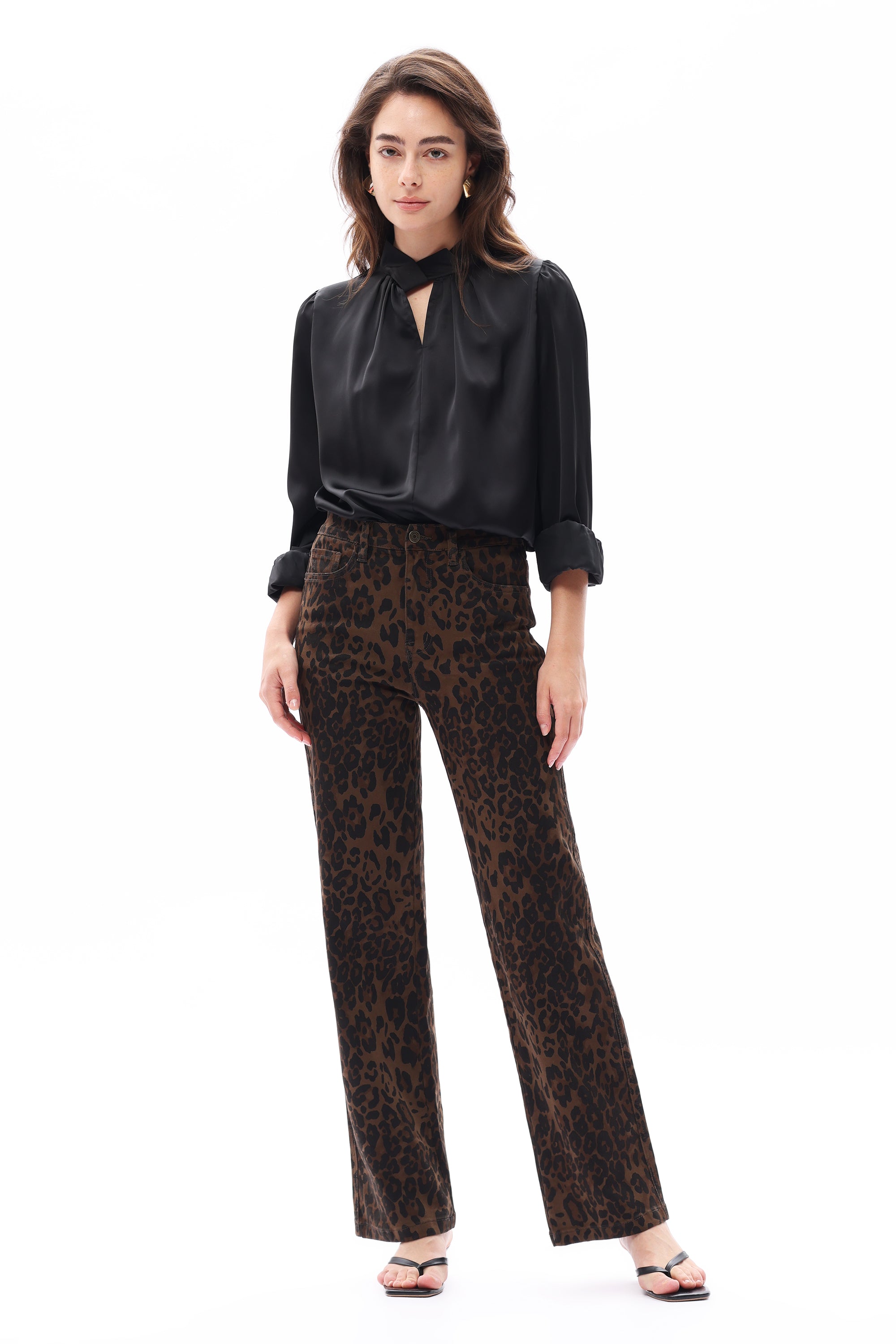Leopard Print High Rise Straight Jeans