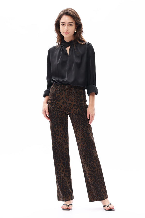HIGH RISE RELAXED STRAIGHT LEOPARD PRINT PANTS OST5028 COFFEE