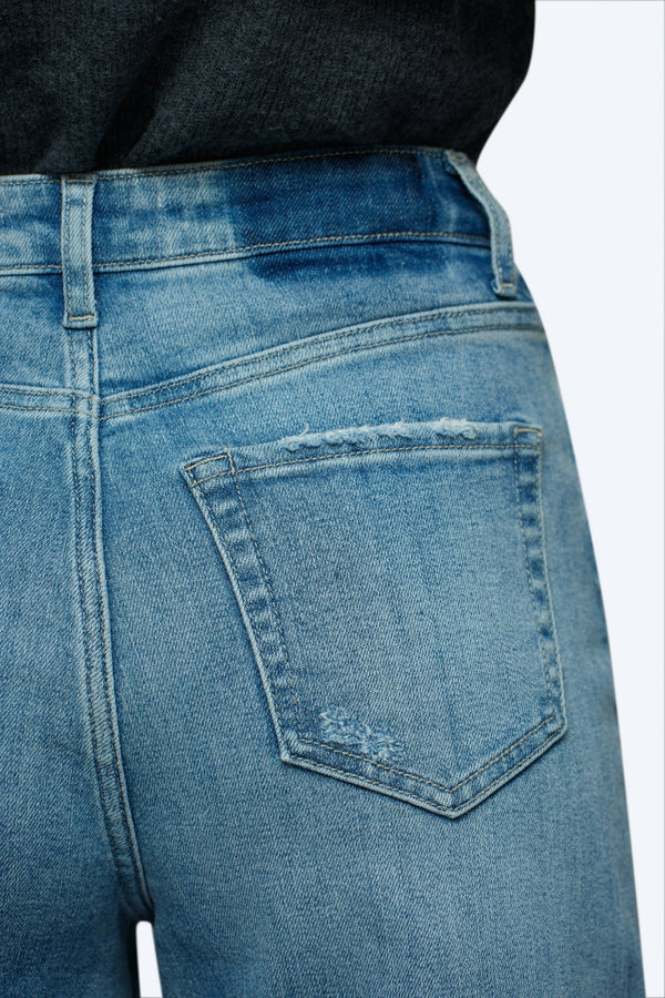 HIGH RISE ROLLED CUFF WIDE LEG DENIM JEANS OSW8009 BLUE