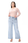 HIGH RISE STRAIGHT JEANS FRONT PATCH POCKETS PLUS SIZE OST5023-P