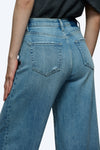 HIGH RISE ROLLED CUFF WIDE LEG DENIM JEANS OSW8009 BLUE