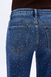 HIGH RISE RHINESTONE WIDE LEG JEANS OSWM8008 DEEP BLUE