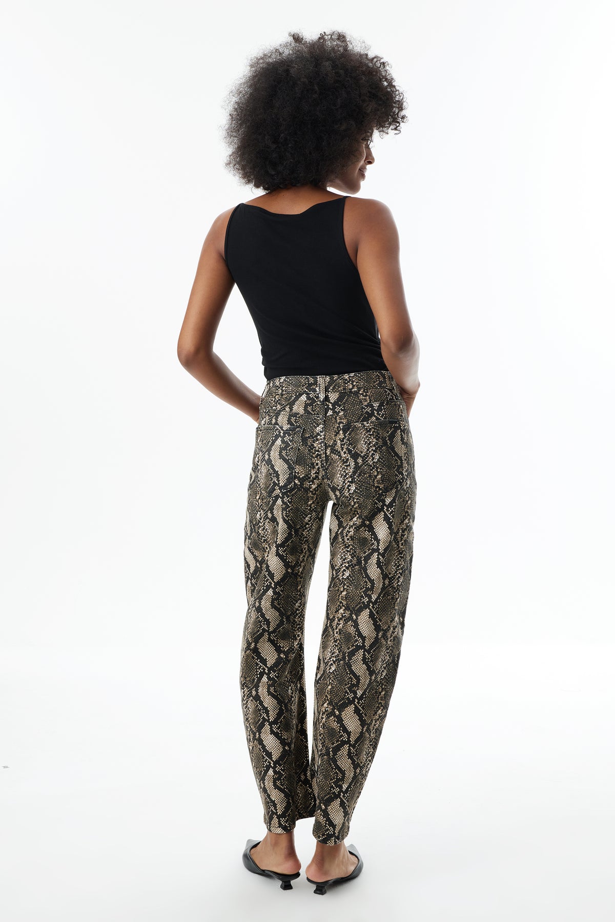 ONESO High Rise Python Print Barrel Jeans