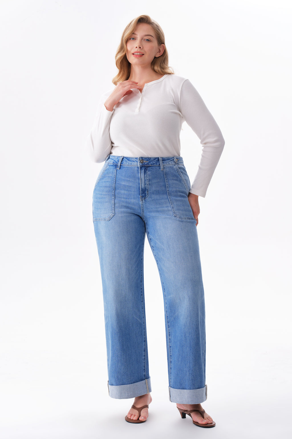 ONESO Modern Mid High Rise Wide Leg Jeans