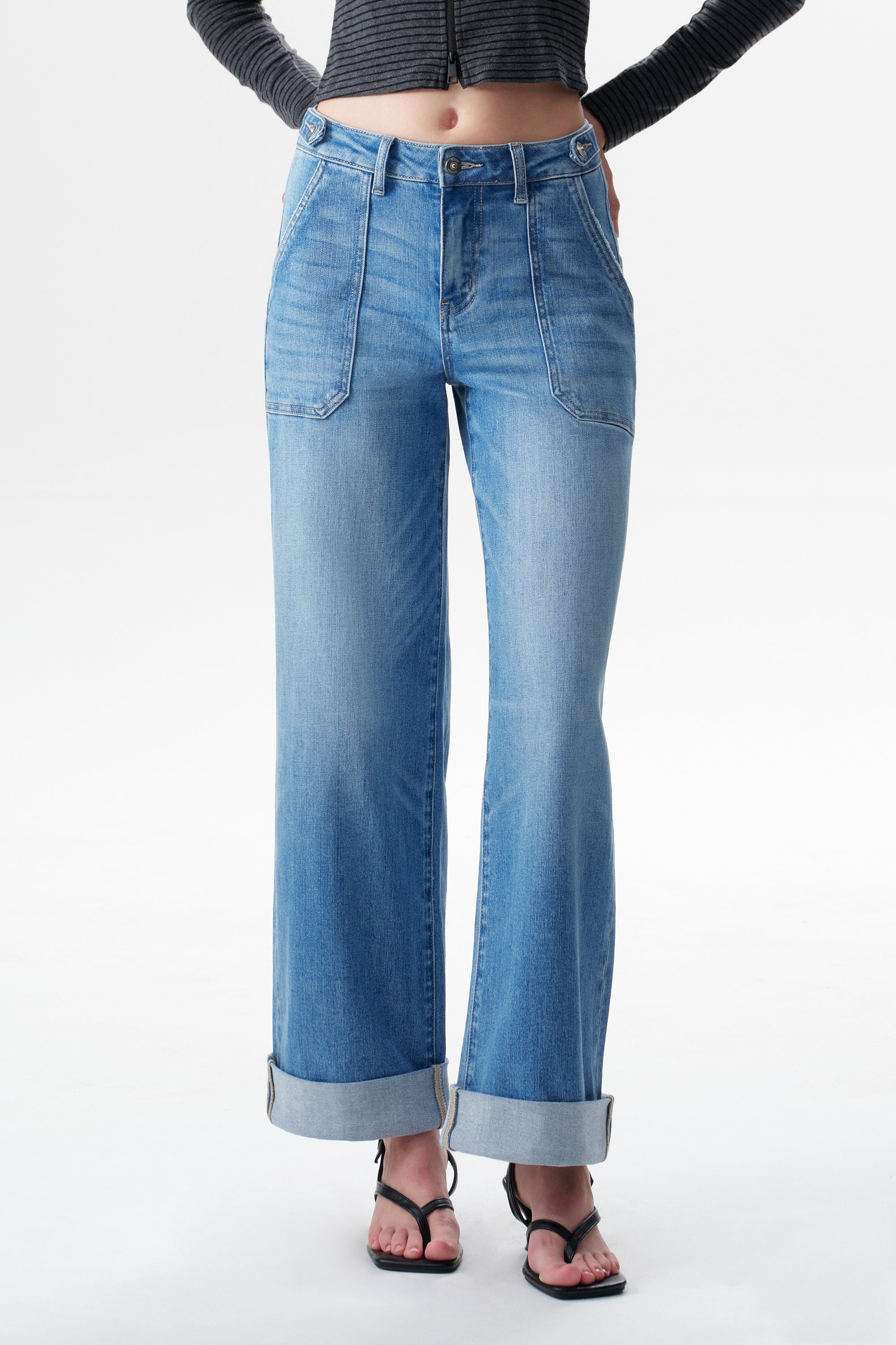 Modern Mid High Rise Wide Leg Jeans