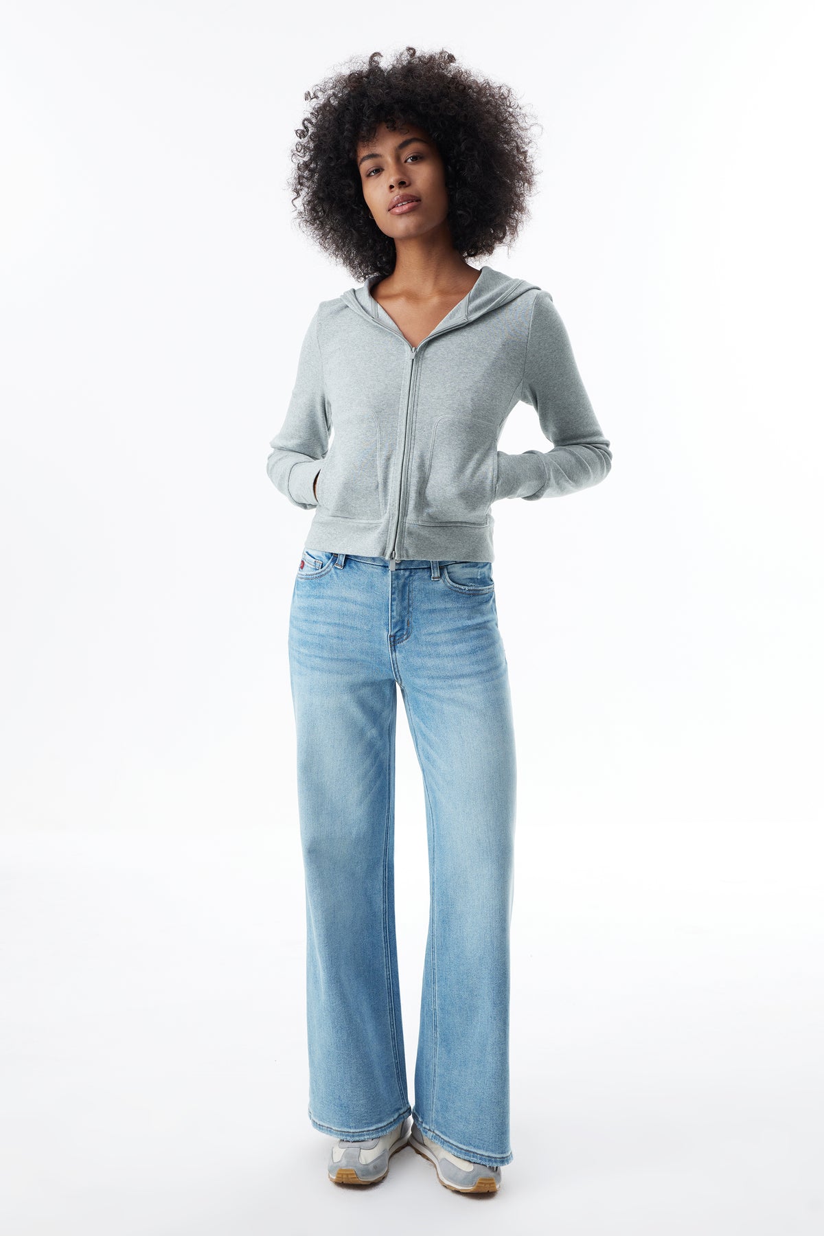 ONESO High Rise Distressed Wide Leg Jeans