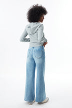 ONESO High Rise Distressed Wide Leg Jeans