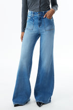 ONESO High Rise Frayed Hem Wide Leg Jeans