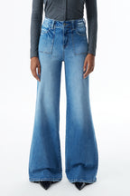 ONESO High Rise Frayed Hem Wide Leg Jeans