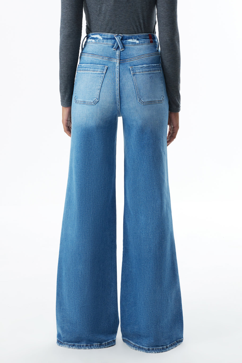 ONESO High Rise Frayed Hem Wide Leg Jeans