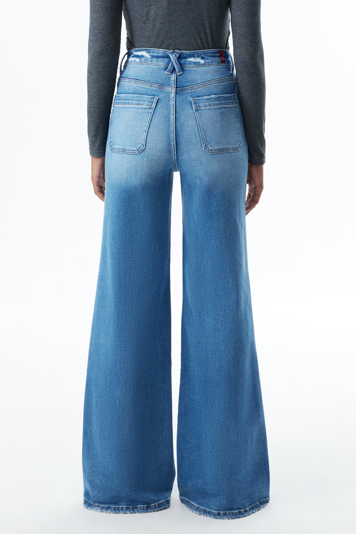 ONESO High Rise Frayed Hem Wide Leg Jeans