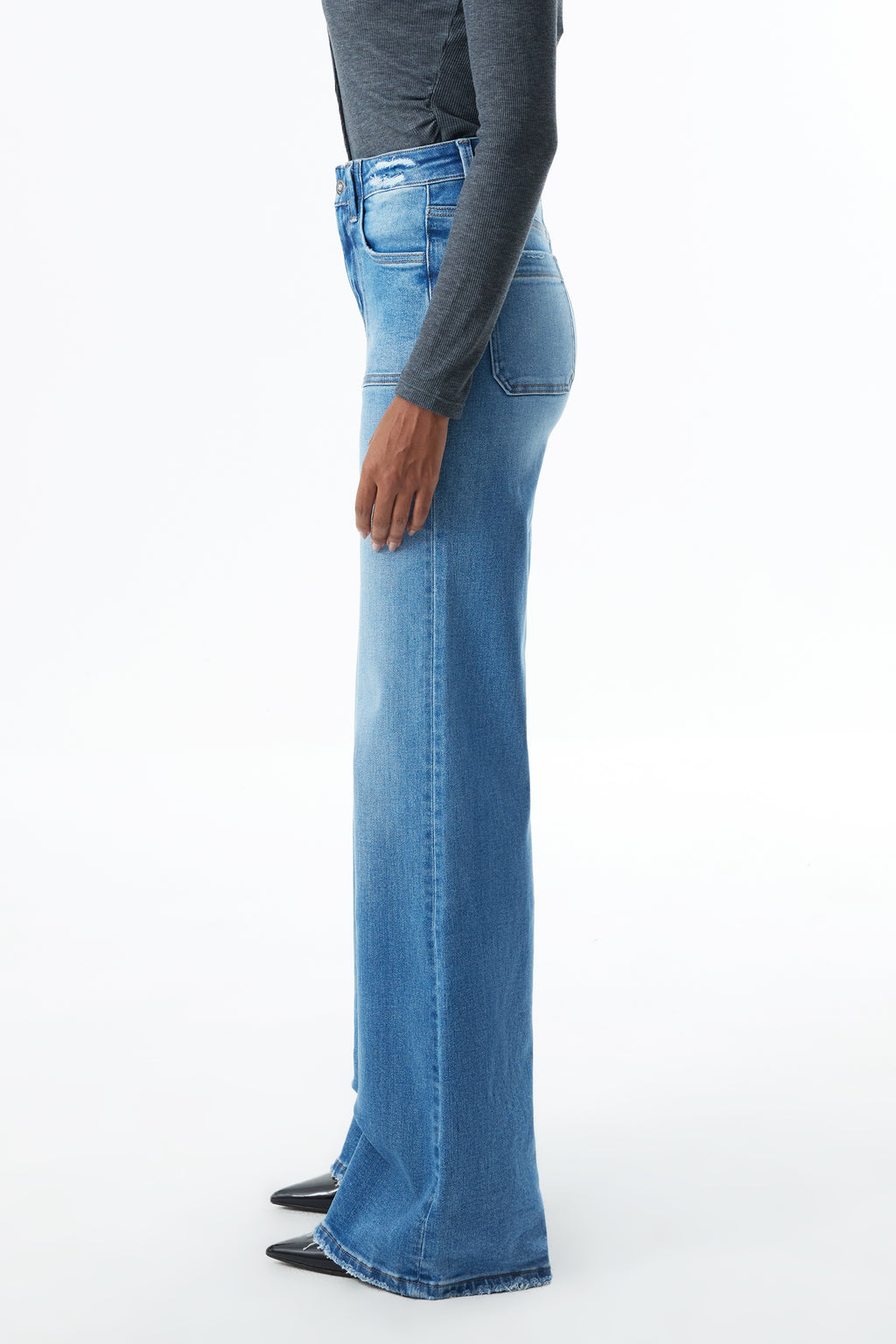 ONESO High Rise Frayed Hem Wide Leg Jeans