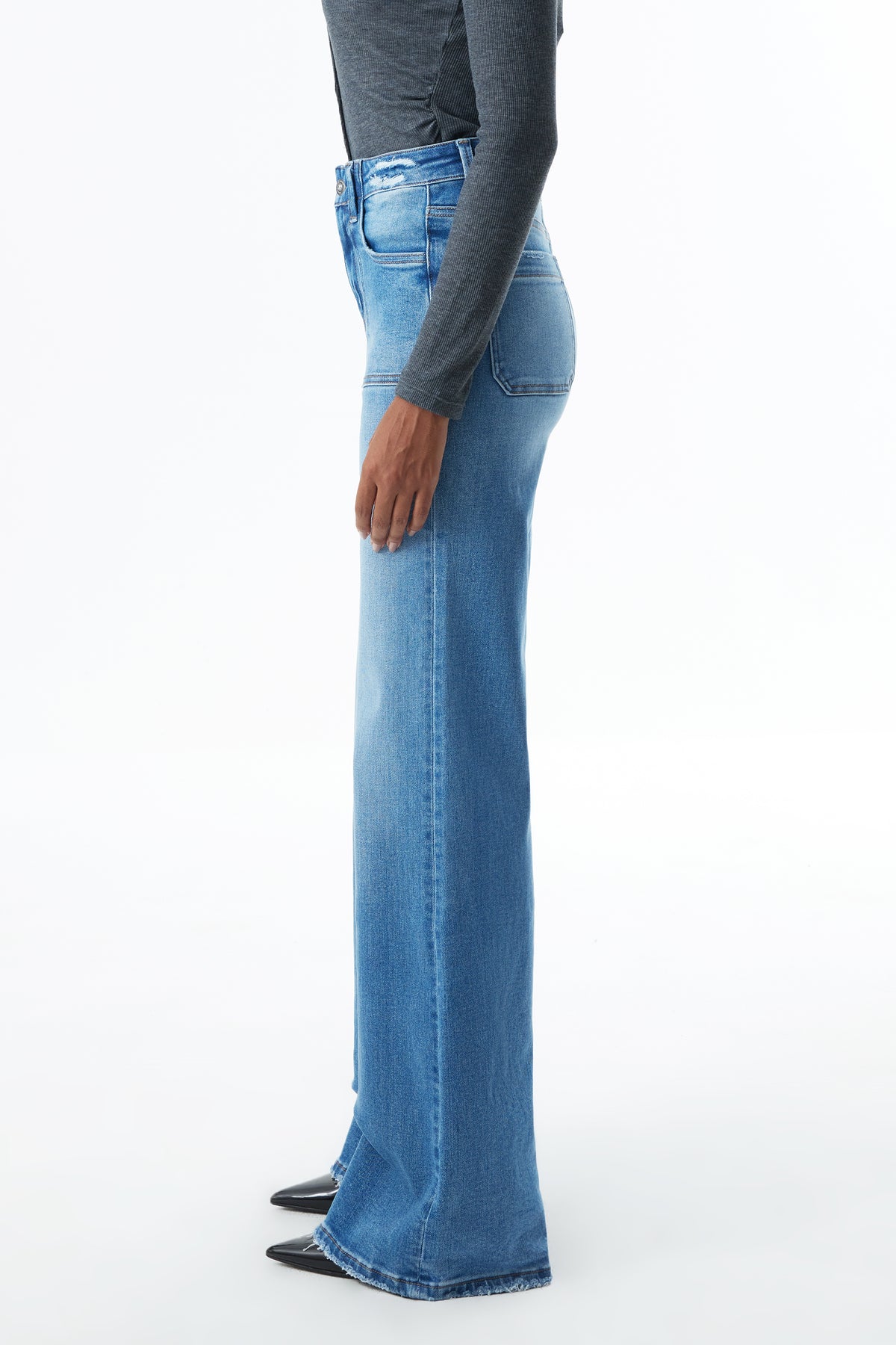 ONESO High Rise Frayed Hem Wide Leg Jeans