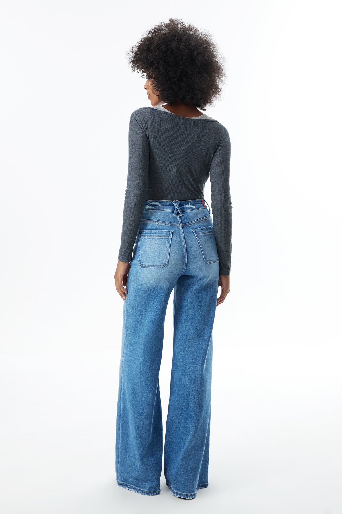 ONESO High Rise Frayed Hem Wide Leg Jeans