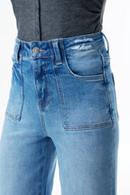 ONESO High Rise Frayed Hem Wide Leg Jeans