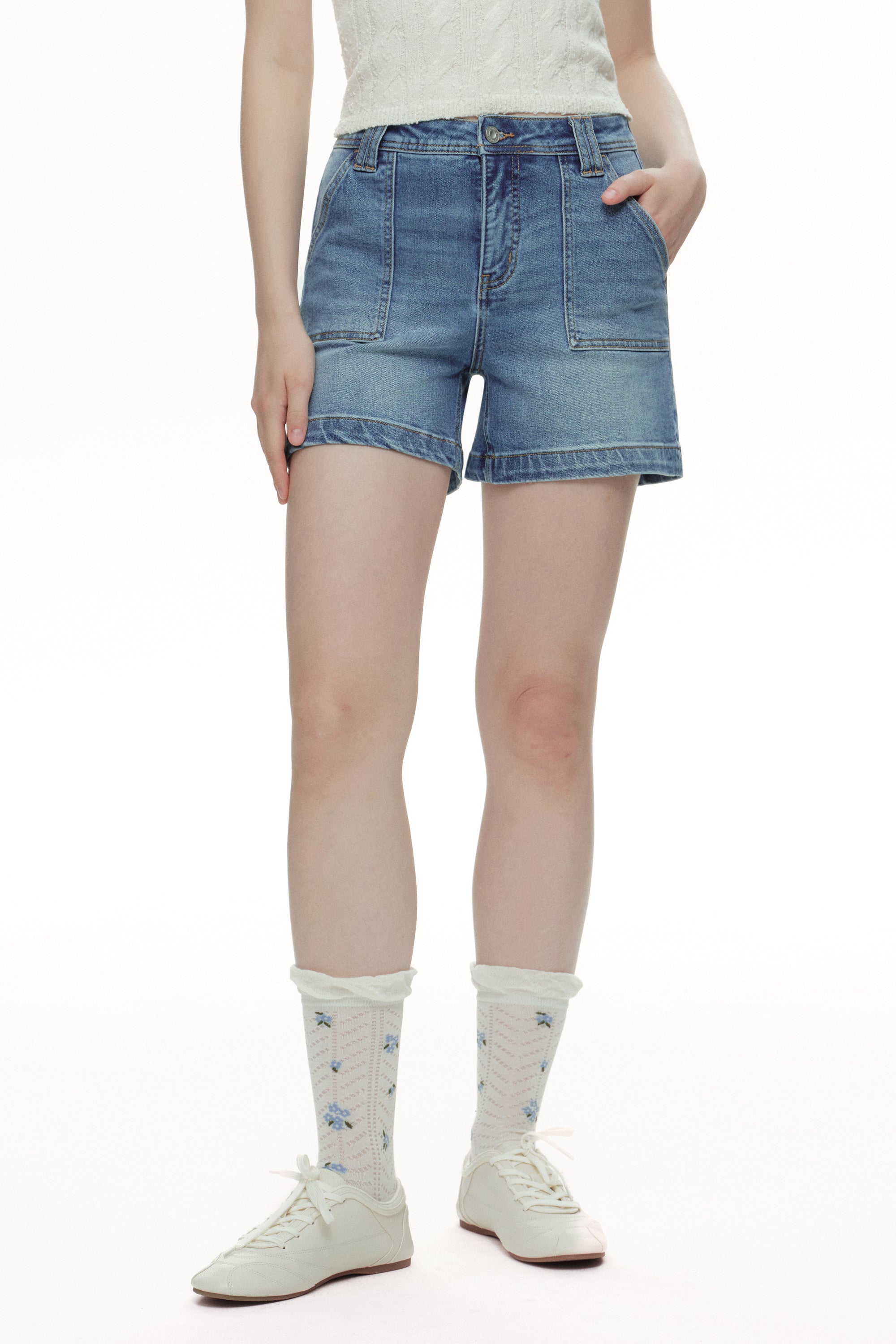 ONESO Modern Utility High Rise Denim Shorts