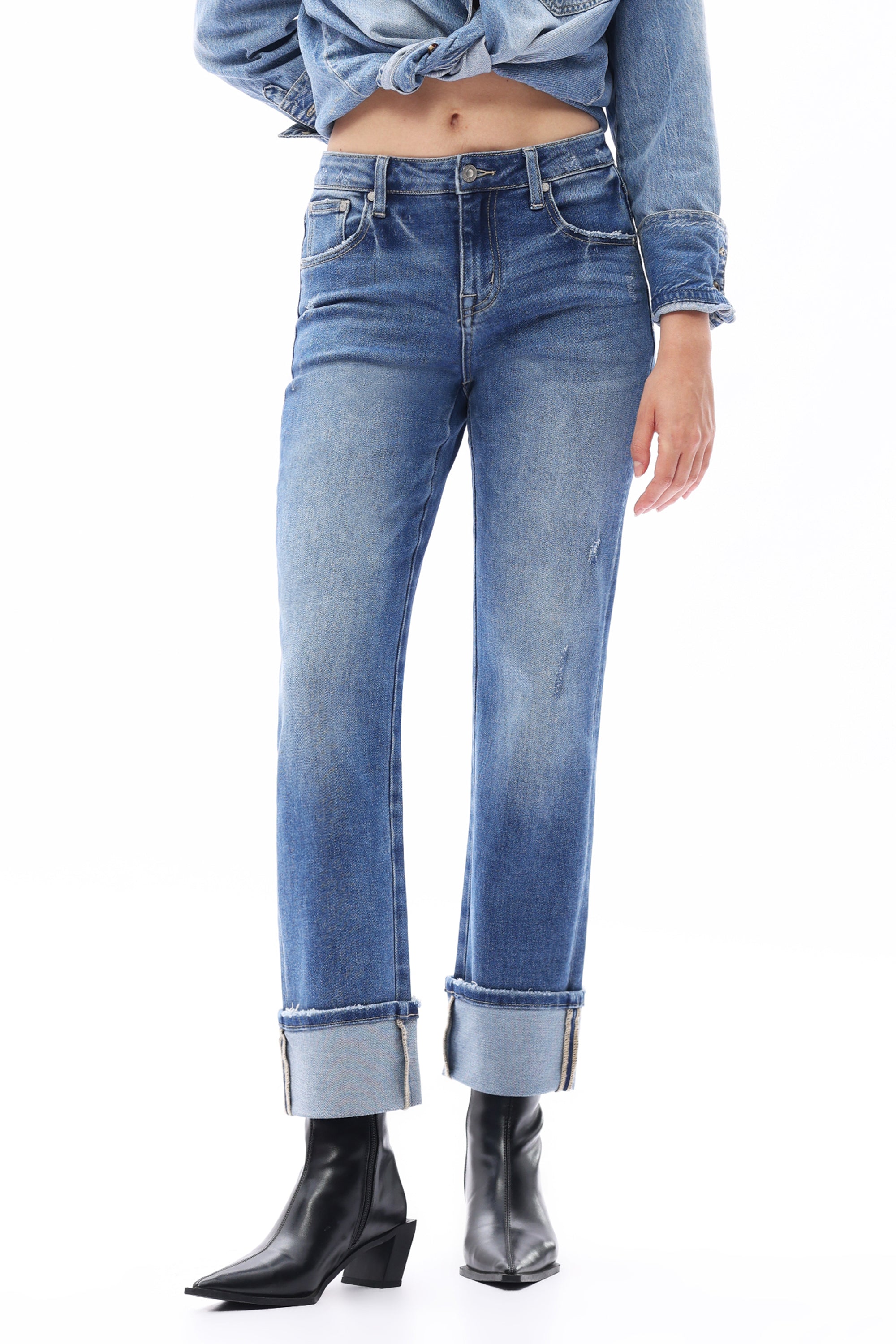 ONESO Polished Mid Rise Straight Jeans