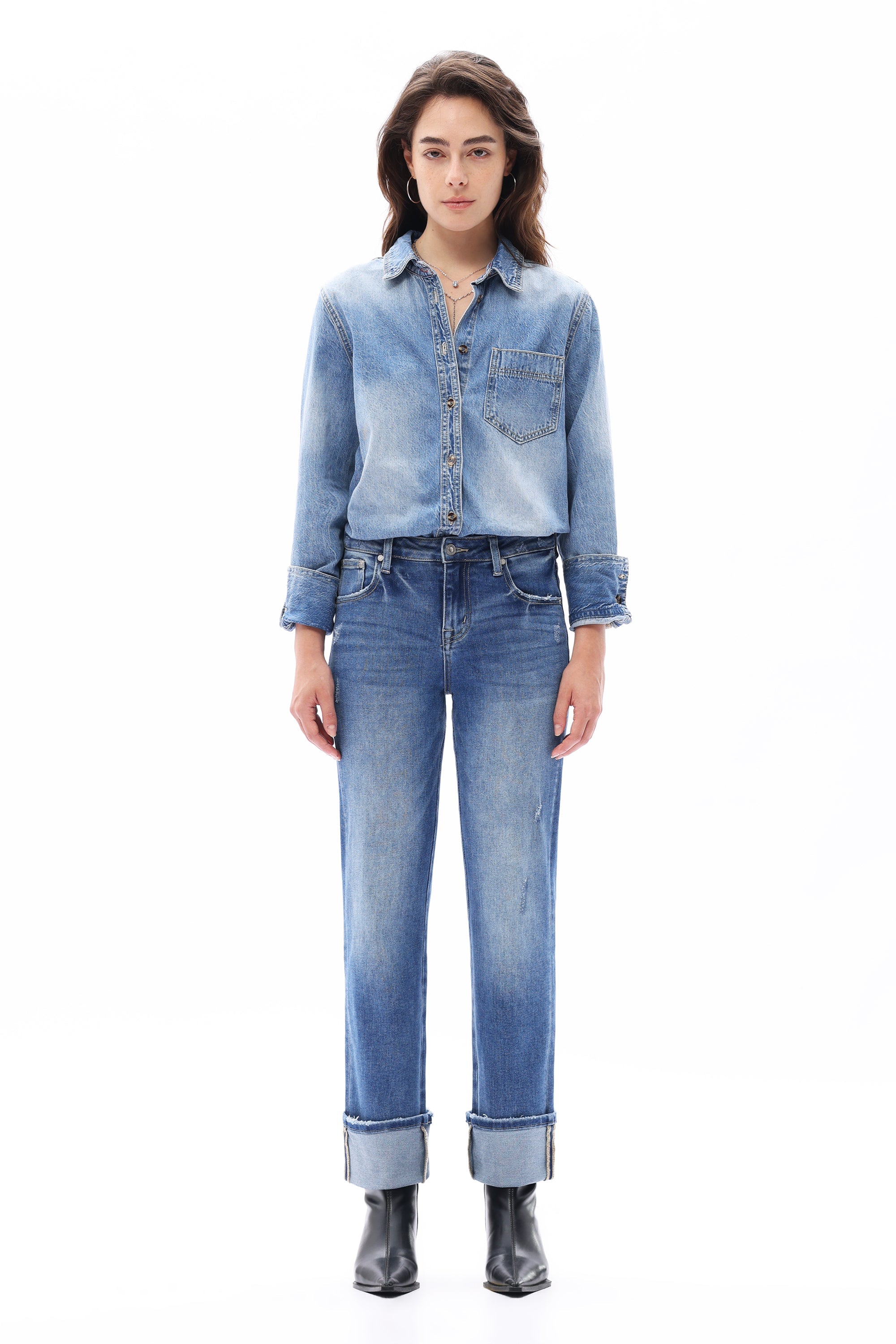 ONESO Polished Mid Rise Straight Jeans