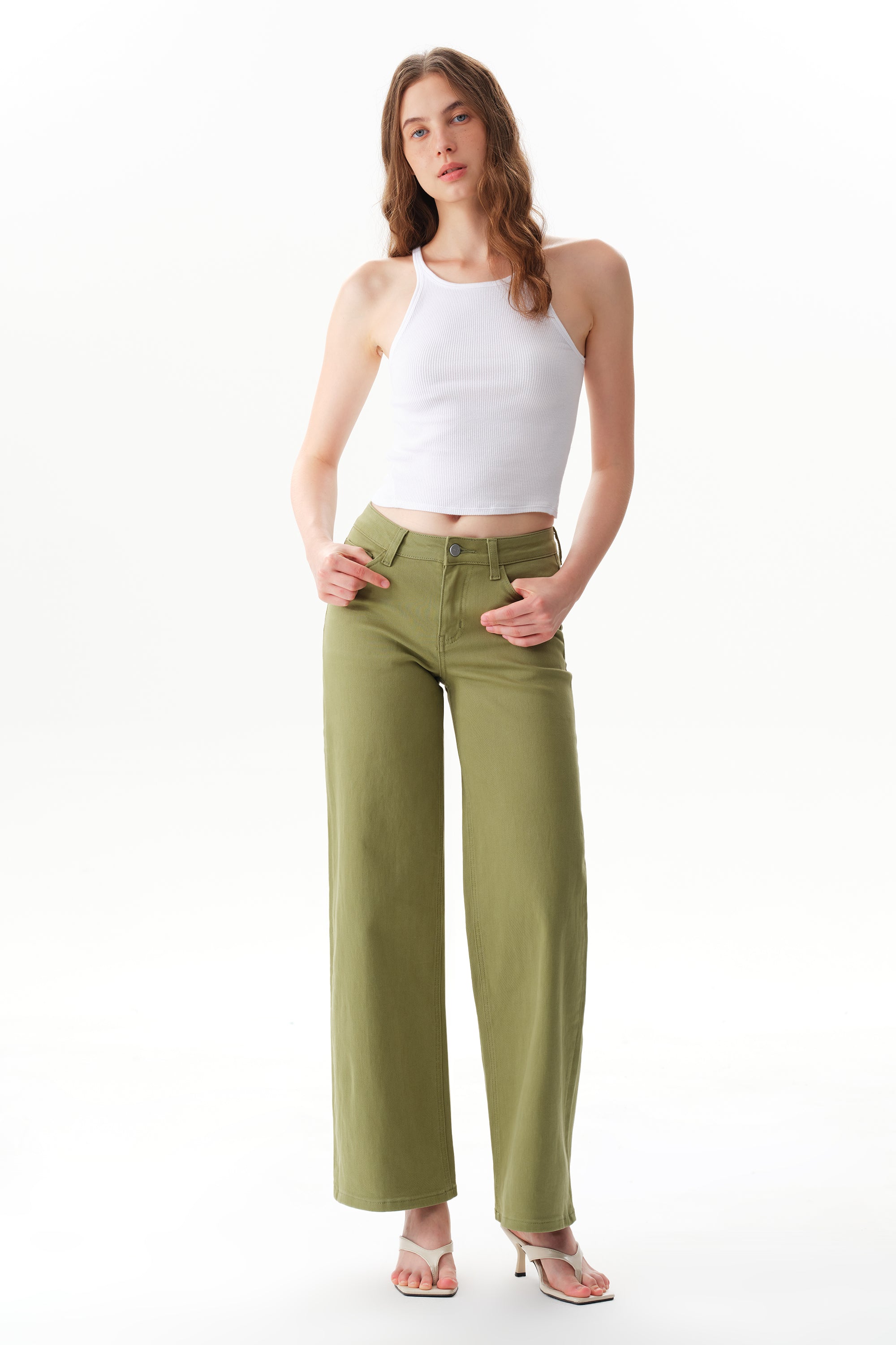 ONESO Earthy Mid Rise Wide Leg Jeans