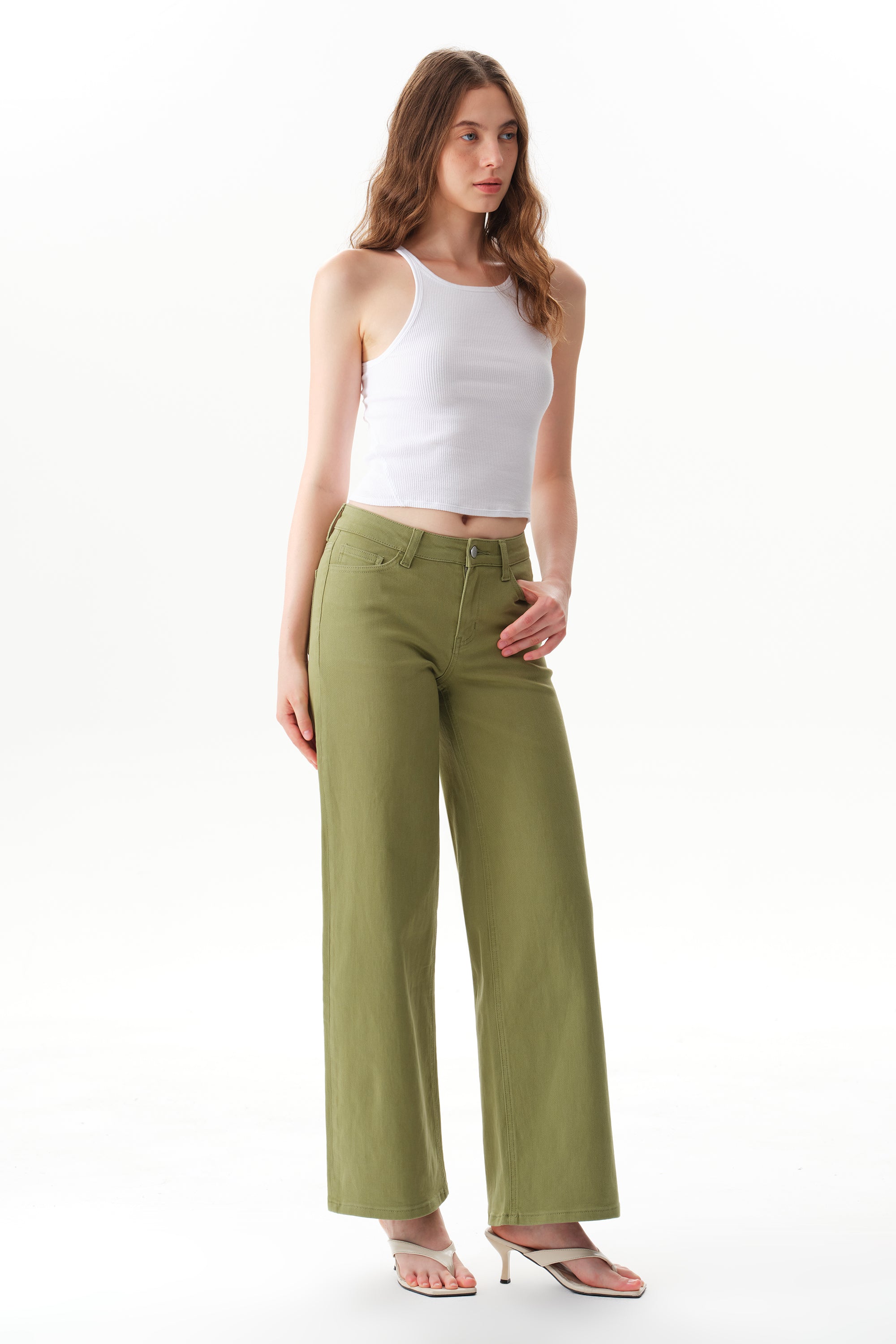 ONESO Earthy Mid Rise Wide Leg Jeans