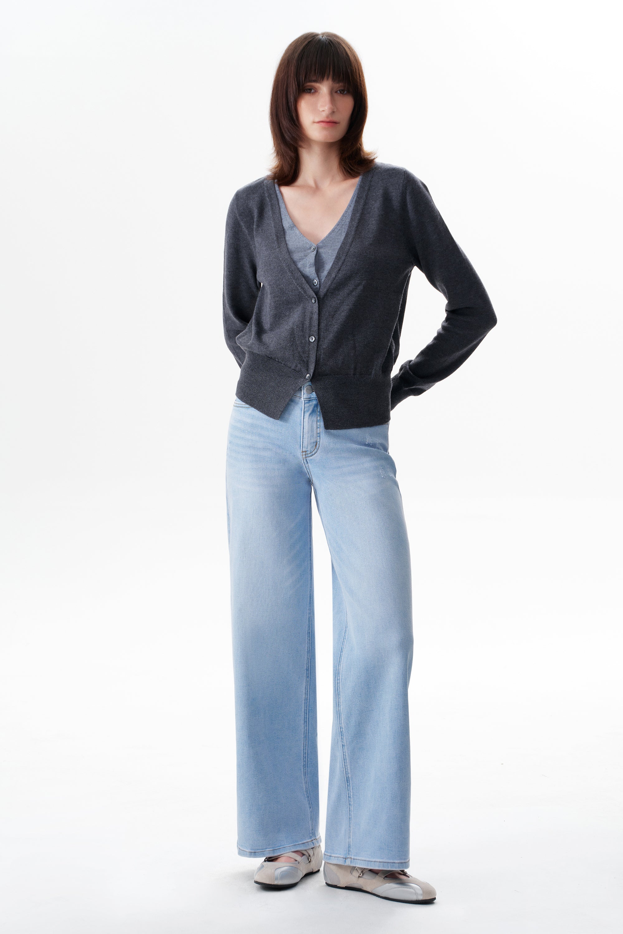 ONESO Vintage-Inspired Mid Rise Wide Leg Jeans
