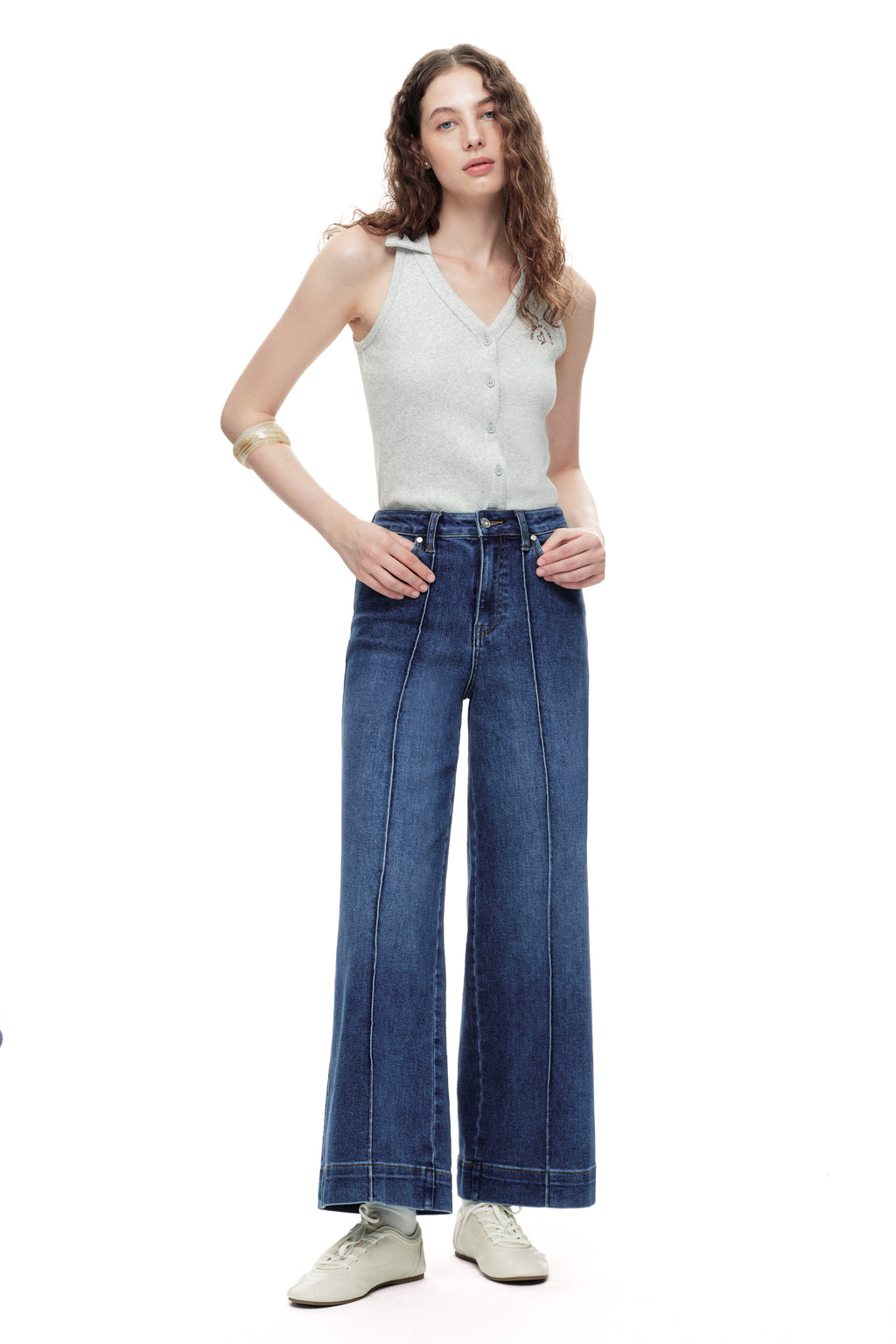 ONESO Clean Cut Modern High Rise Wide Leg Jeans