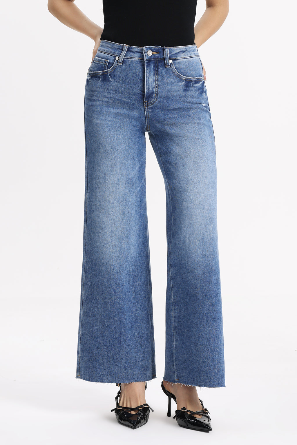 ONESO Classic Mid Rise Wide Leg Jeans