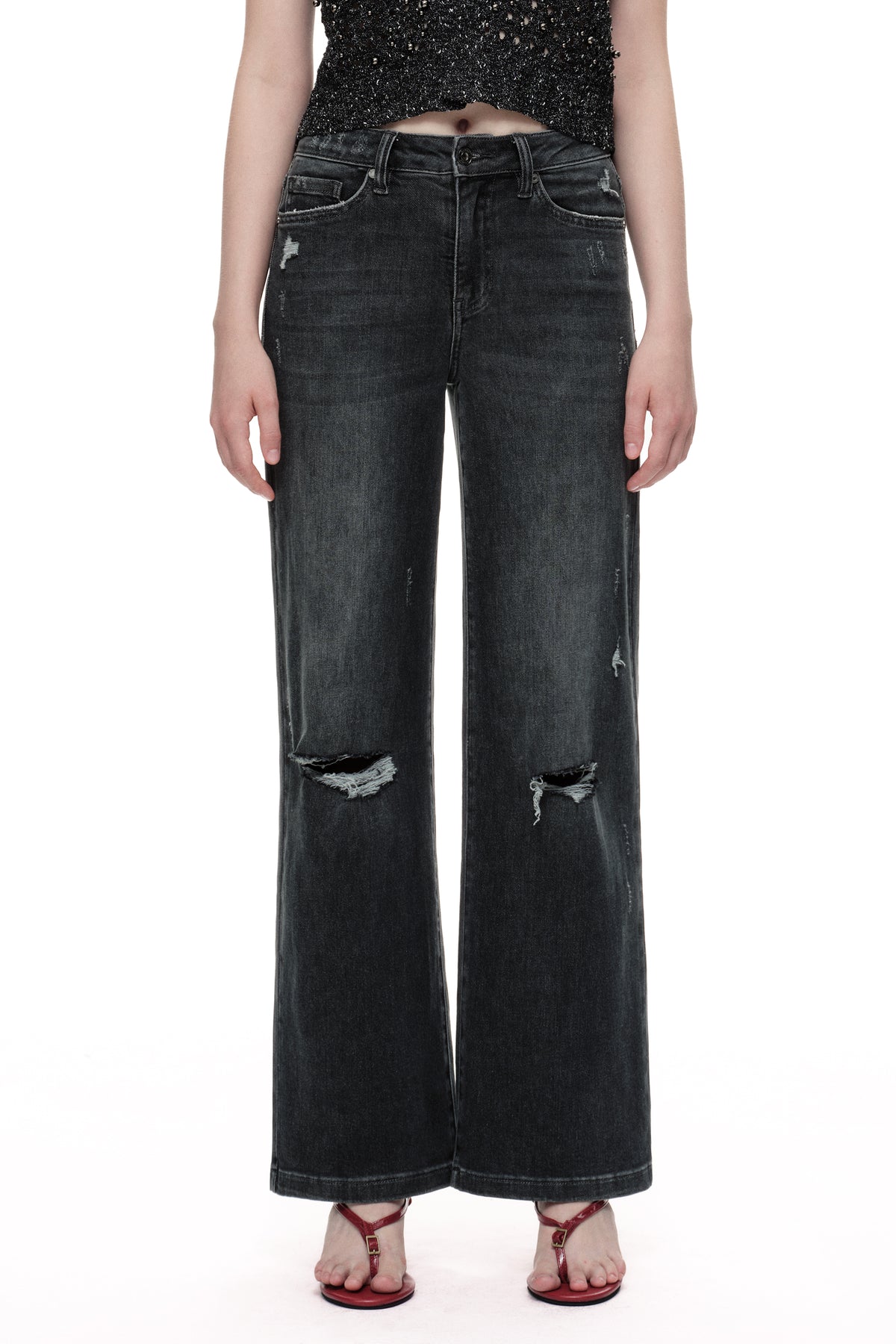 ONESO Edgy Mid Rise Wide Leg Jeans