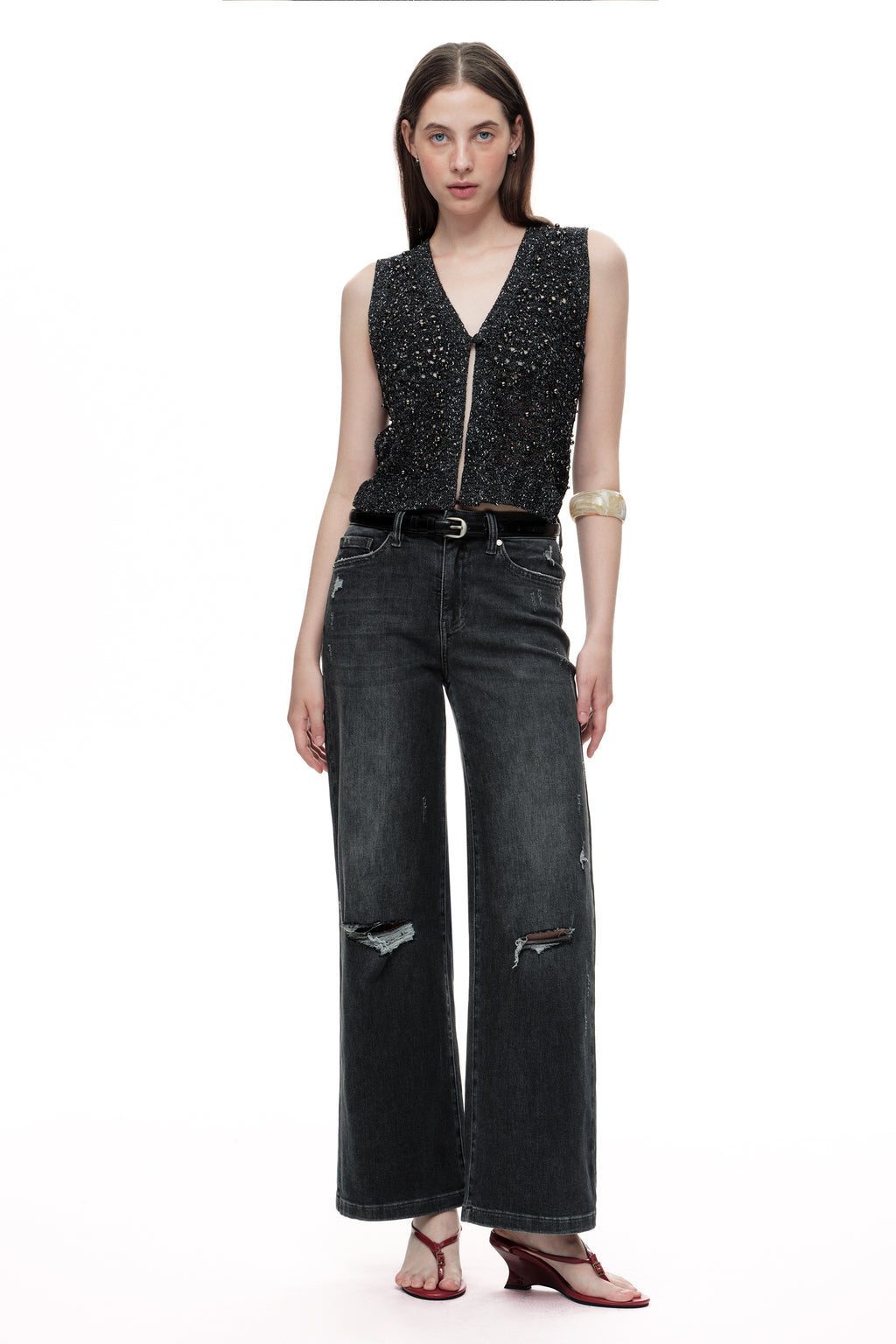 ONESO Edgy Mid Rise Wide Leg Jeans