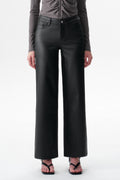 Edgy Coated Mid Rise Wide Leg Jeans
