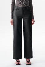 Edgy Coated Mid Rise Wide Leg Jeans