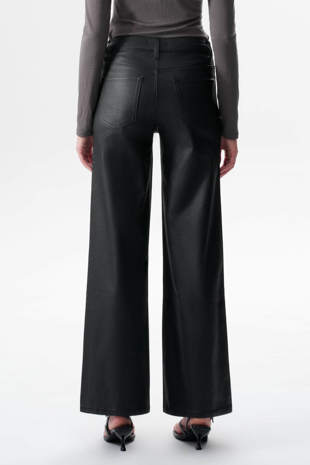 Edgy Coated Mid Rise Wide Leg Jeans