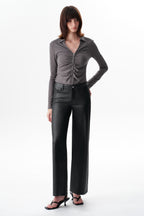 Edgy Coated Mid Rise Wide Leg Jeans
