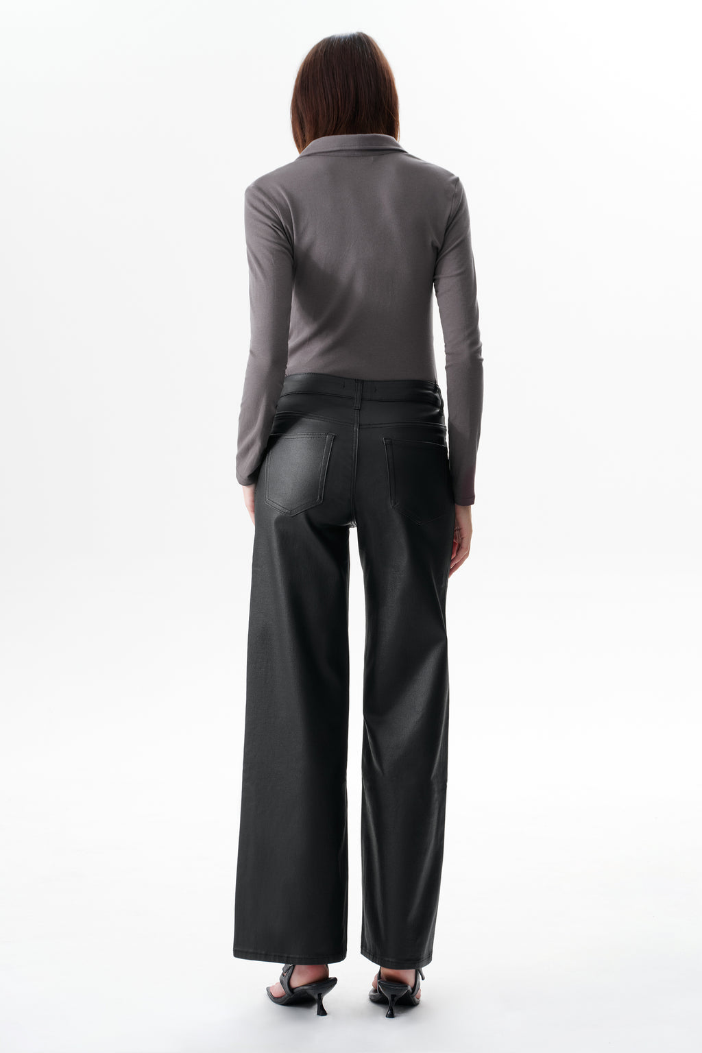 Edgy Coated Mid Rise Wide Leg Jeans