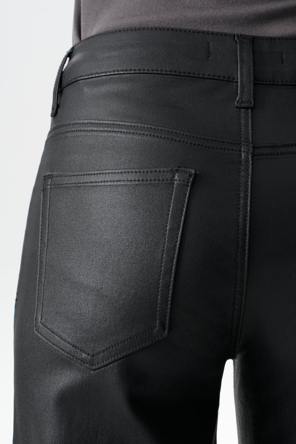 Edgy Coated Mid Rise Wide Leg Jeans