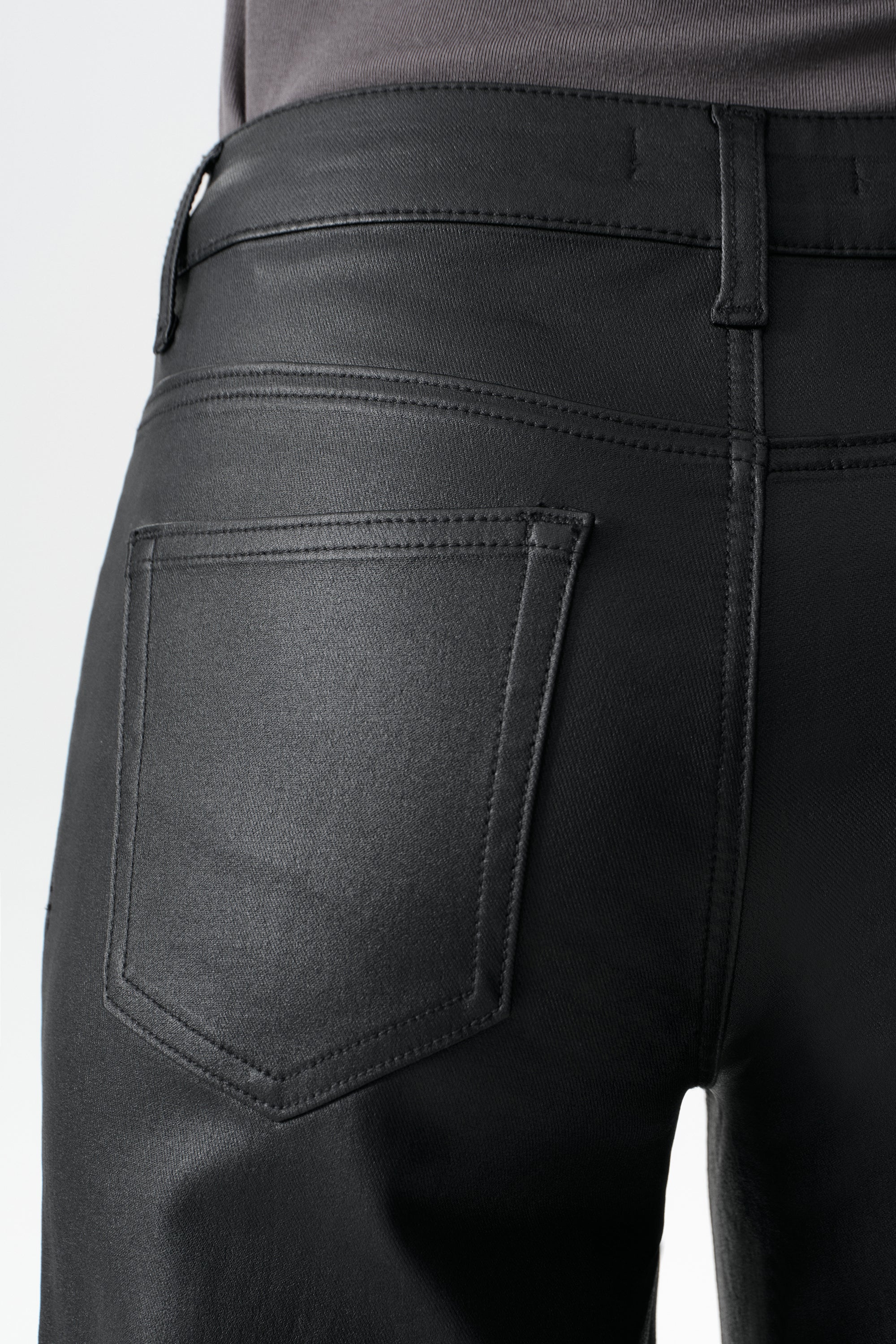 Edgy Coated Mid Rise Wide Leg Jeans