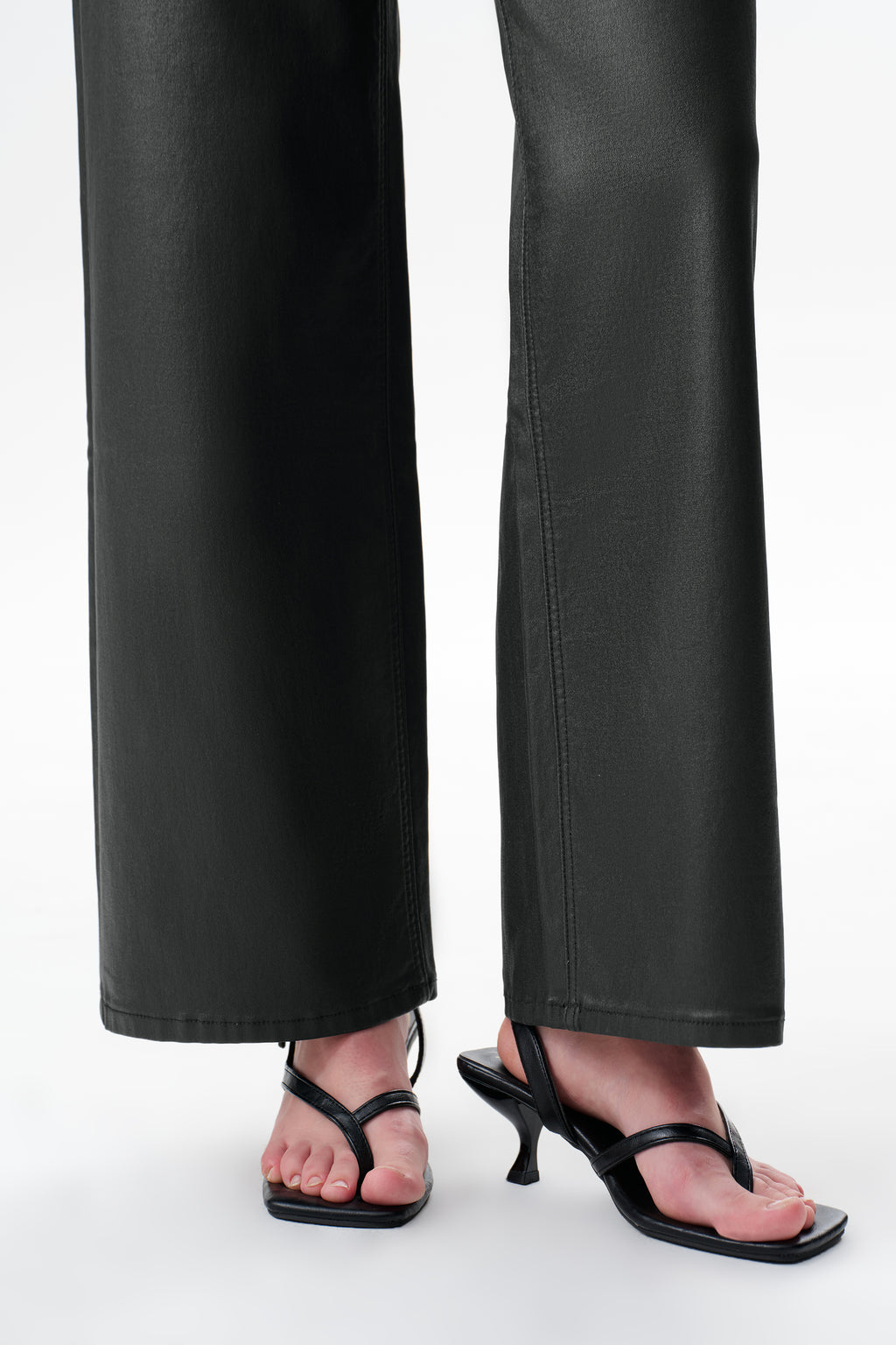 Edgy Coated Mid Rise Wide Leg Jeans