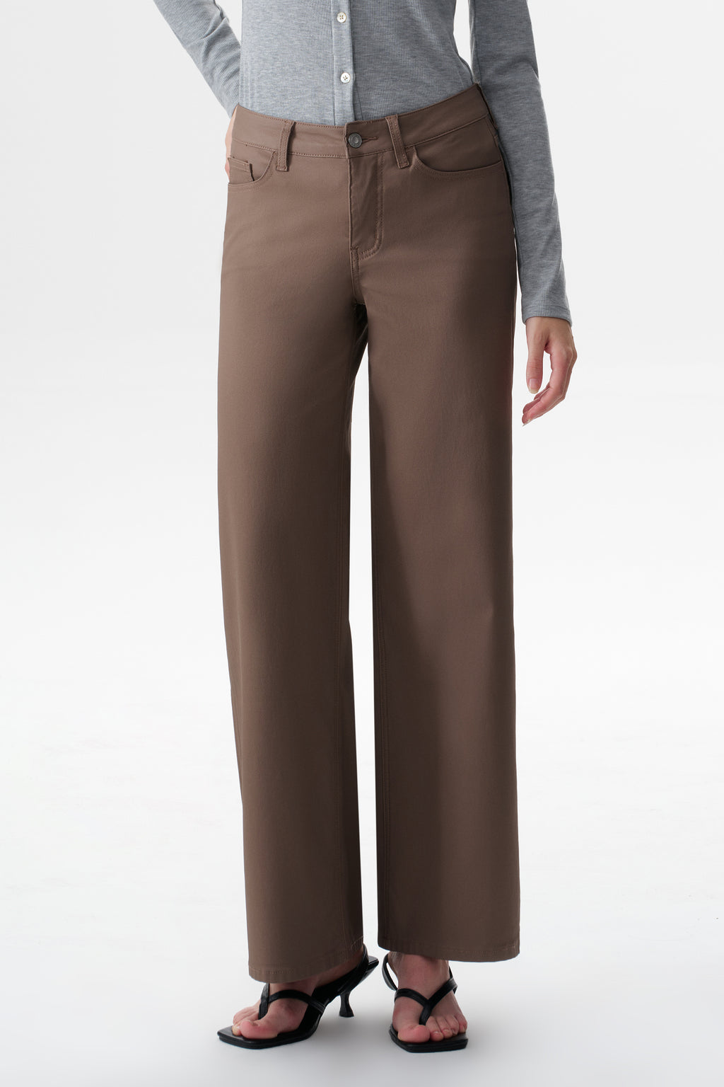 Edgy Coated Mid Rise Wide Leg Jeans